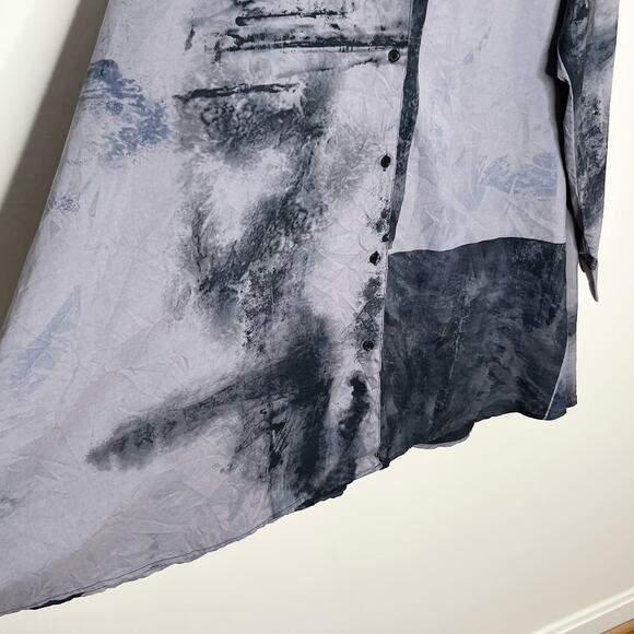 Comfy USA Women Long Sleeve Button Up Tunic Top Small Blue Gray Artsy Lagenlook - Picture 5 of 9